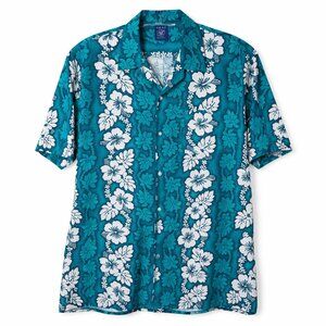 Pacific Blue Aloha Hawaiian Shirt Blue White Floral Men’s L